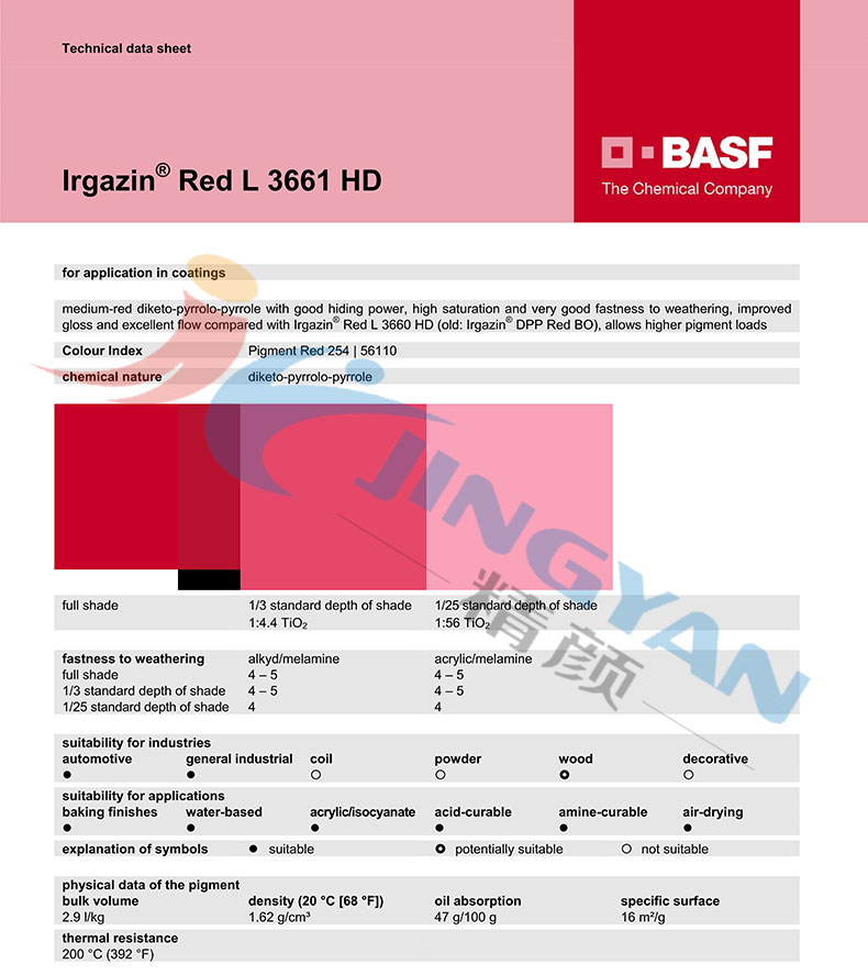 巴斯夫DPP顏料紅L3661HD技術數(shù)據(jù)表
